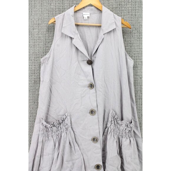 FOR CYNTHIA Dress Womens Large L Light Gray Sleeveless Button Front Linen Blend - Picture 2 of 8